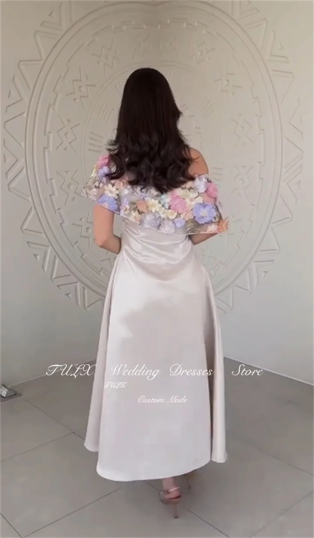 TULX robe de soirée élégante en Satin de luxe dentelle fleur châle robe de soirée une ligne longueur cheville arabe robe d'événement formel personnalisé