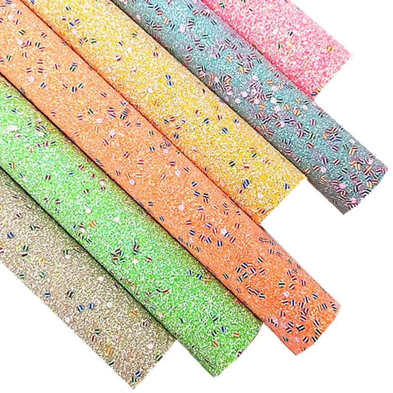 Summer Neon Chunky Glitter Leather Fabric Sheets Glitter Leather with Color Matching Back for DIY Craft 8.2