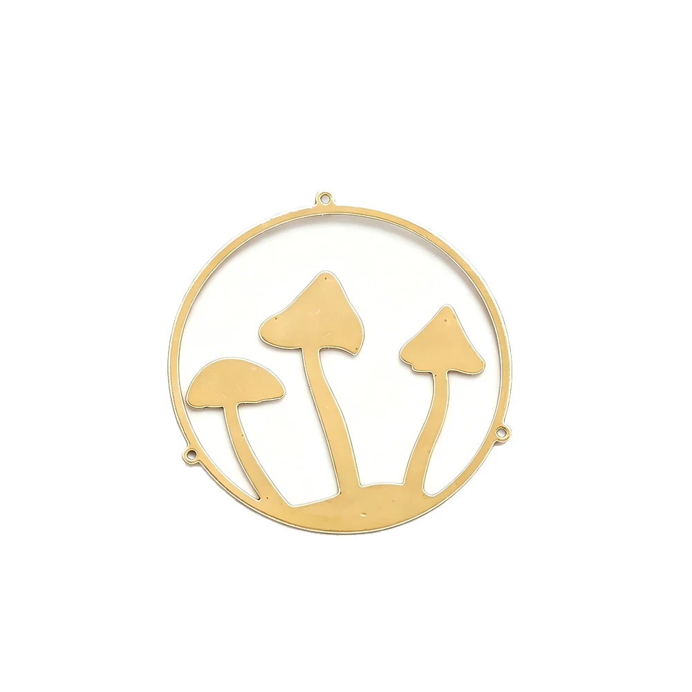 Fairy Tale Style Three Mushroom Pendant Gold Brushed Brass For DIY Jewelry Making Necklace Earring Dream Catcher Boho Style Gift