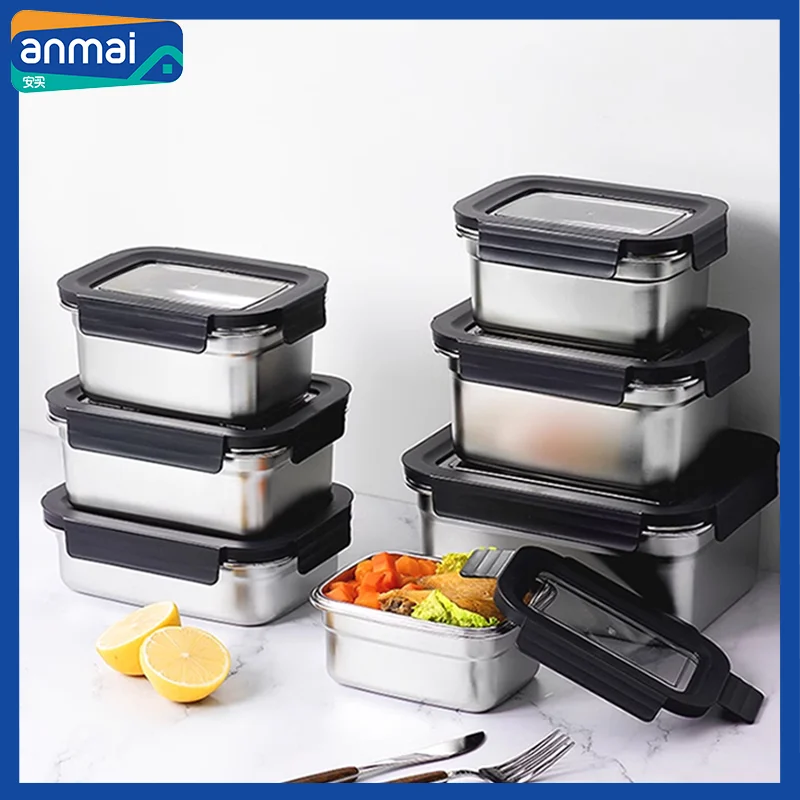 

Anmai Stainless Steel Food Storage Containers Set Deepening Locking Sealed Box Refrigerators Oven Cooking Kitchen Tableware