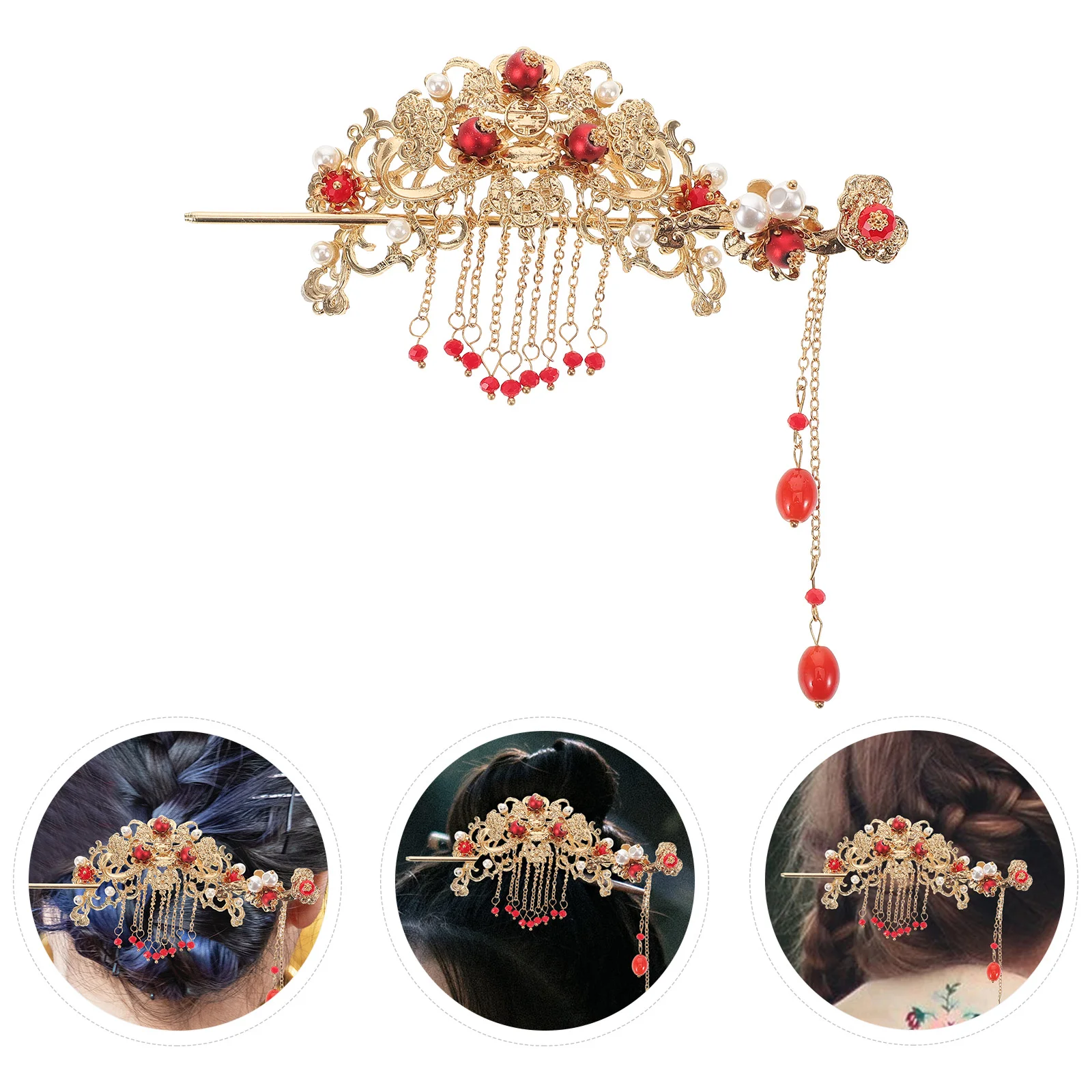 

2 Pcs Tassel Hair Clip Pearl Sticks Chinese Clasp Fringe Modeling Bead Clips Women Alloy Hairpin Miss Grips