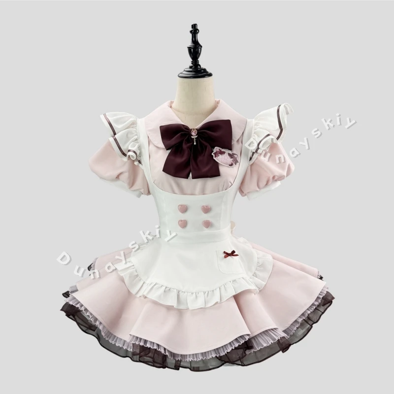Vestido de Cosplay de Sirvienta Estilo Lolita Dulce, Talla Grande, Rosa y Blanco, con Delantal con Volantes, Estilo Japonés, Manga Abullonada, para Halloween