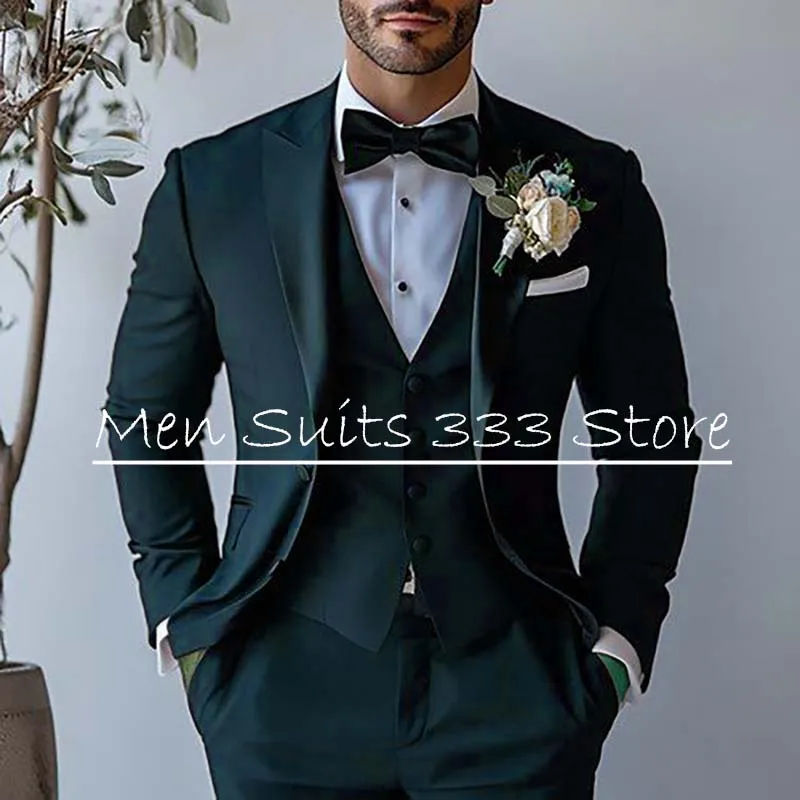 Setelan jas pernikahan Formal pria Blazer mewah Single Breasted Peak Lapel Slim Fit pakaian pria kualitas tinggi 3 potong jaket celana rompi