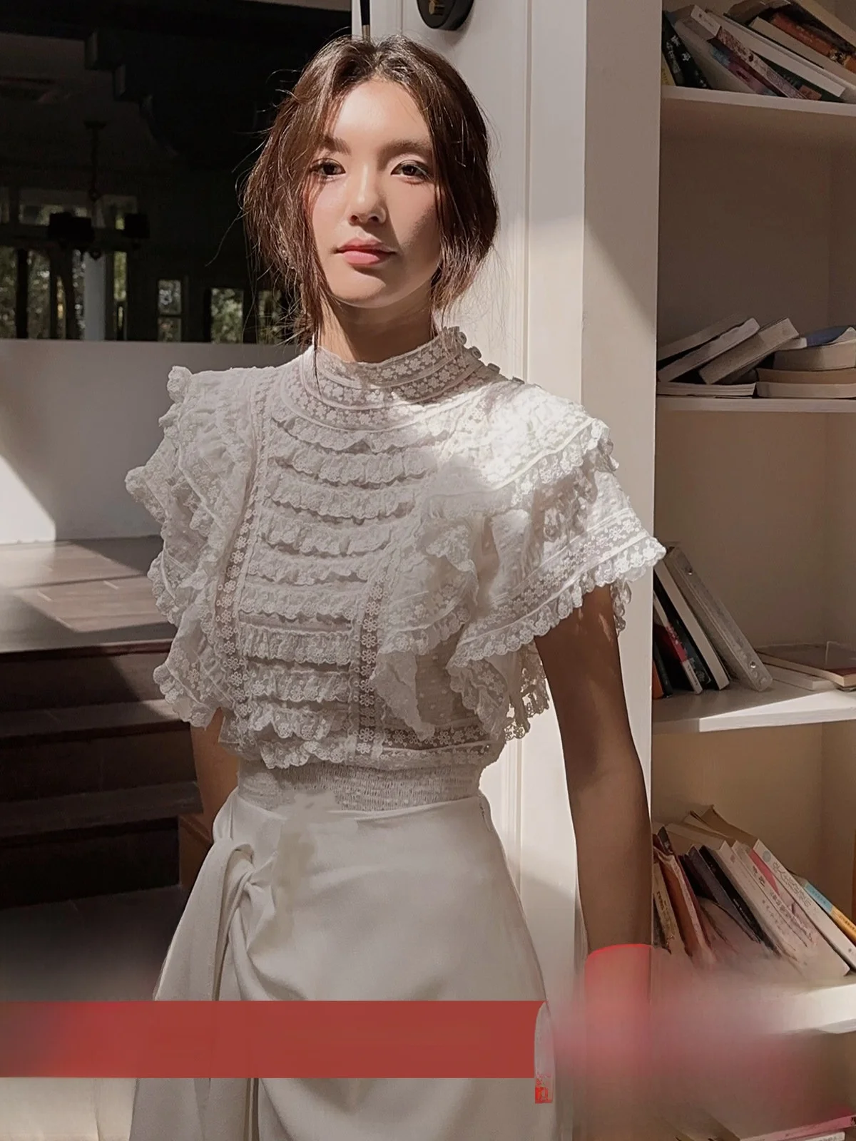 

Lowey Edwardian Sle Lace Trim irt Vintage Faion Ladies' Slim Fit Cotton Long Sve Breathable Skin-friendly Casual irt