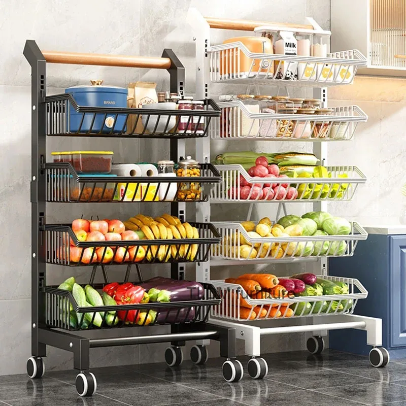 Light Luxury Metal Kitchen Trolleys Creative Storage Cart Modern Home Furniture Floor Multi-layer Fruit Vegetable Snacks Shelf