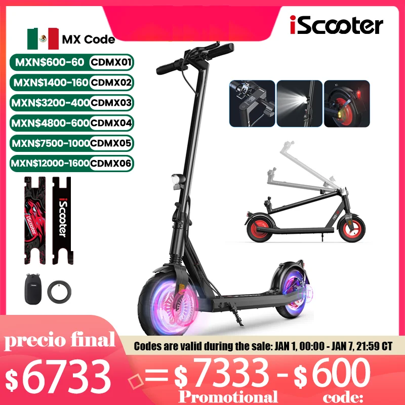 IScooter i9s electric Scooter 10 inch 10Ah 500W electric Scooter 35 km/h electric foldable adult Scooter 30km range Led lighting Lcd display with black Color bag