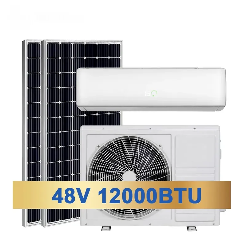 for 12000Btu 1.5HP 1 Ton 100 Percent Solar DC 48V Battery Powered Hybrid Split Solar Air Conditioner
