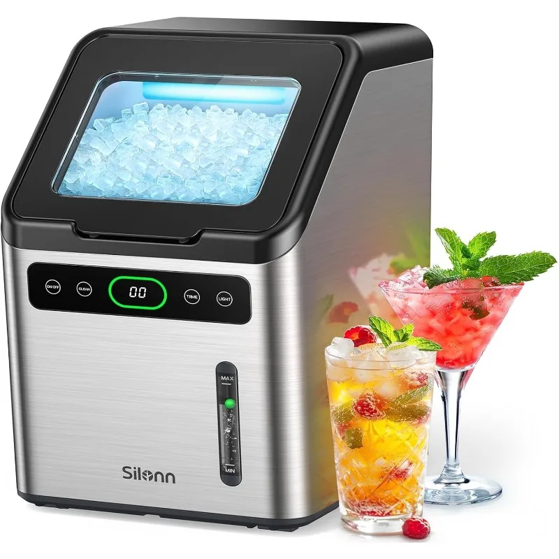 Timer Ice Machine with Self-Cleaning, 44lbs per Day Pebble Ice Maker with Soft Chewable Ice