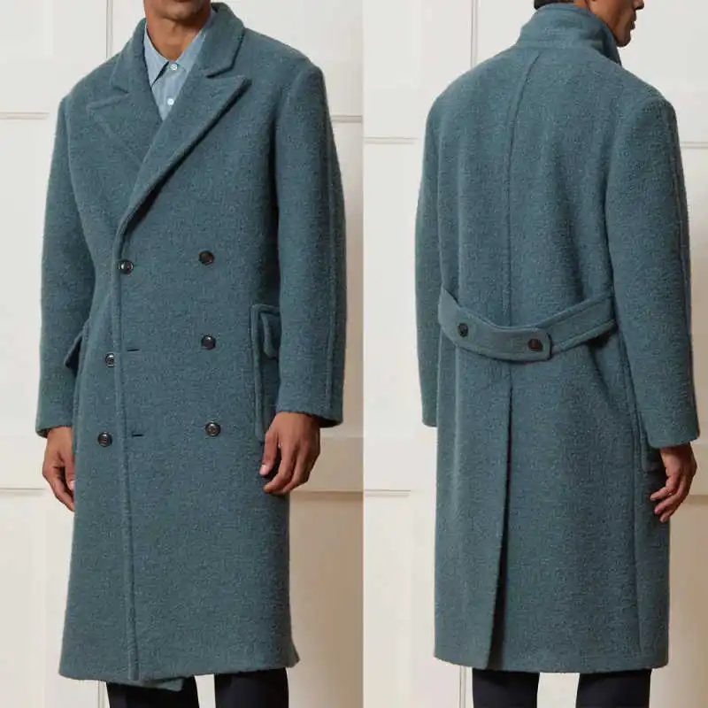 

Casual Men Long Wool Blends Overcoat Double Breasted Jacket Blazers Autumn Winter Customized One Piece Coat