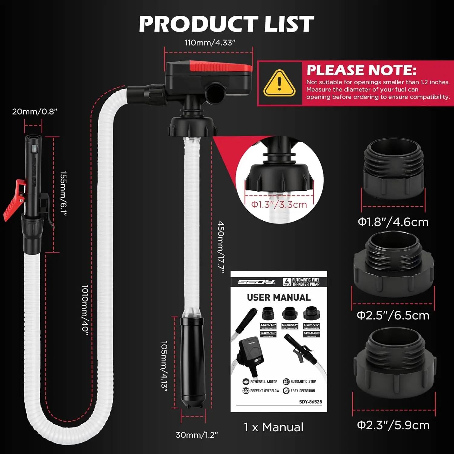 Automatic Fuel Transfer Pump with Auto-Stop Sensor, 3.2 GPM Flow Rate, Battery Operated for Gasoline, Diesel, Oil