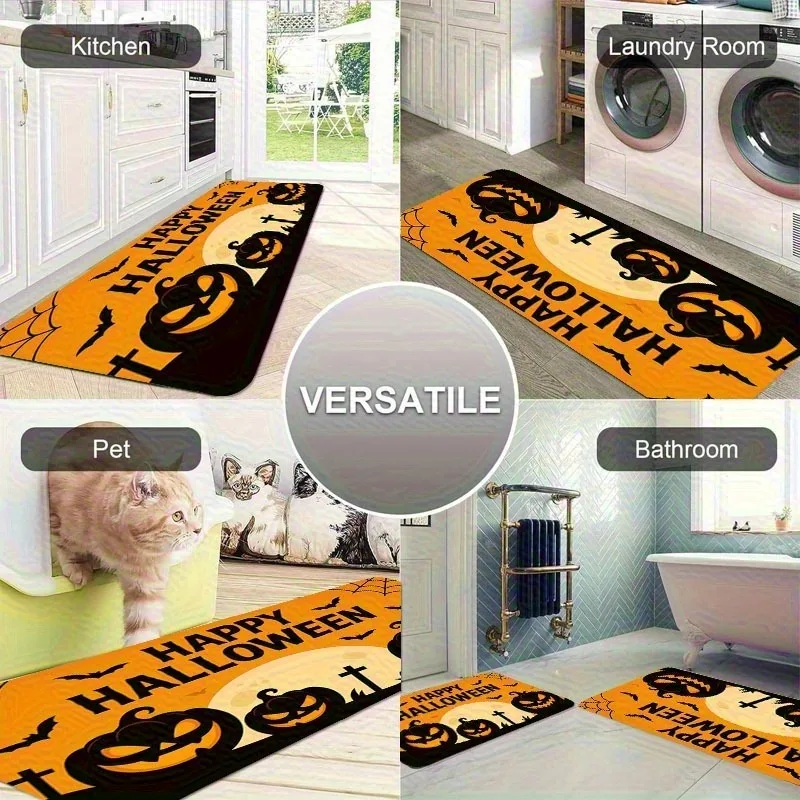 

1PC Halloween Pattern Kitchen Rug Non-Slip Door Mat Pop design Bathroom Rug Bath Mat Carpet for Home Sink Laundry Decor