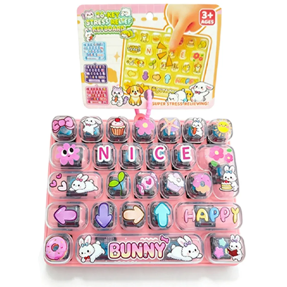 26 Letters Leuke Cartoon Toetsenbord Snoepkleurige Keycap Stressverlichting Simulatie Sleutelhanger Decompressieknop Cartoon Handontspanning