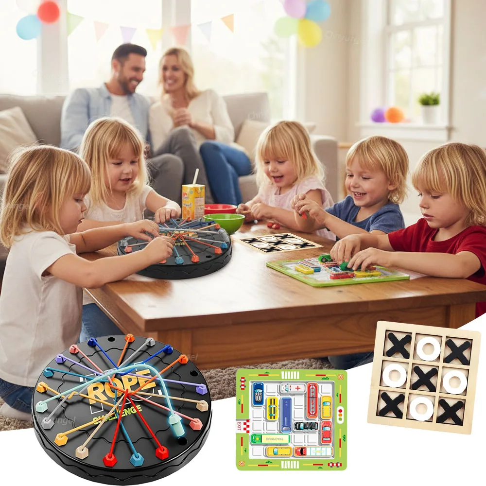 Rope Tangle Puzzle Tischspielset Seilknoten Puzzle / Auto-Labyrinthbrett / XO Schach Lernspielzeug Logikfokus Reisespielzeug für Kinder