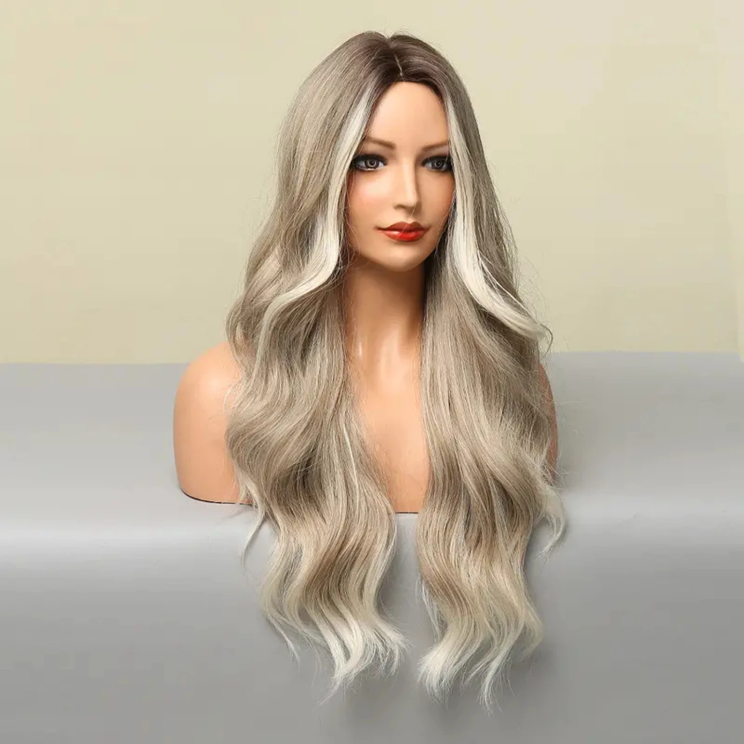 Beautiful Gorgeous Stunning Long Blonde Synthetic Heat Resistant Party Wig for Women with Middle Part Natural Curls and Waves - 