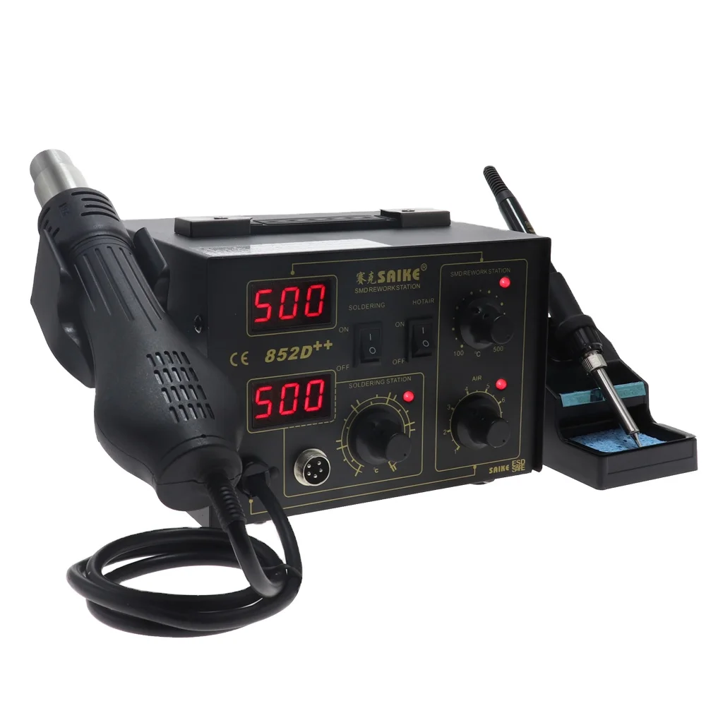 

Saike 852D++ Hot Air Gun & Digital Soldering Iron 2 in 1 System Hot Air Rework Station