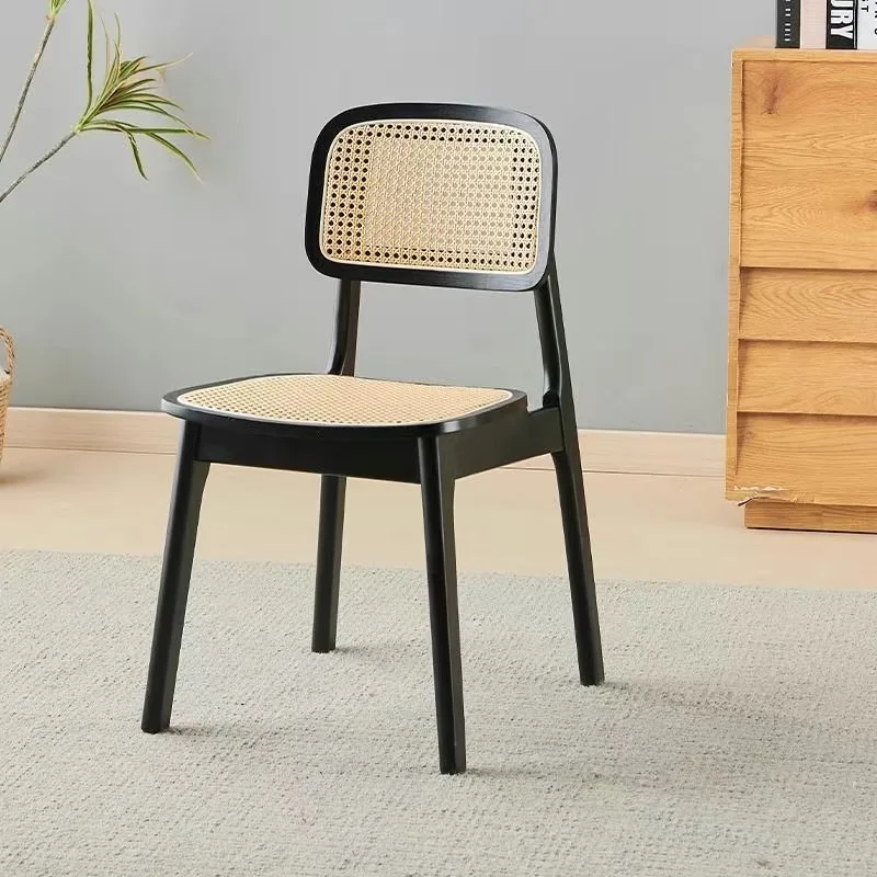 

Nordic Solid Wood Aged Rattan Chairs Home Japanese Style Rattan Chairs Backrest Dining Room Chair Vintage Chair Home Furniture