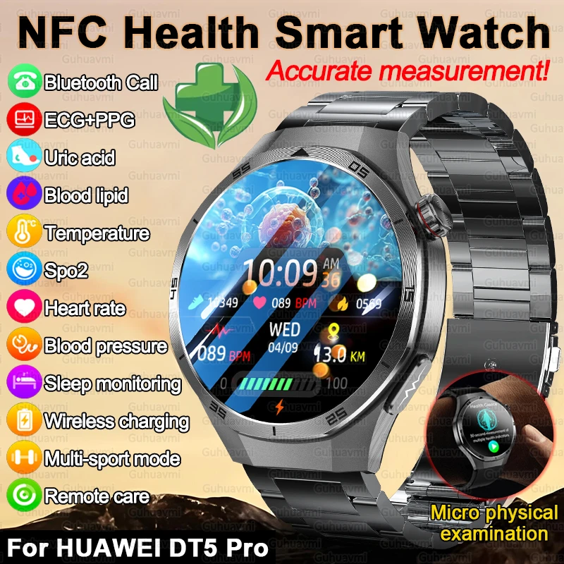 

Для HUAWEI Неинвазивные Смарт-часы Reduce Three Highs Health Мужчины ЭКГ Кровь Жир Мочевая кислота Артериальное давление BT Call NFC Smartwatch