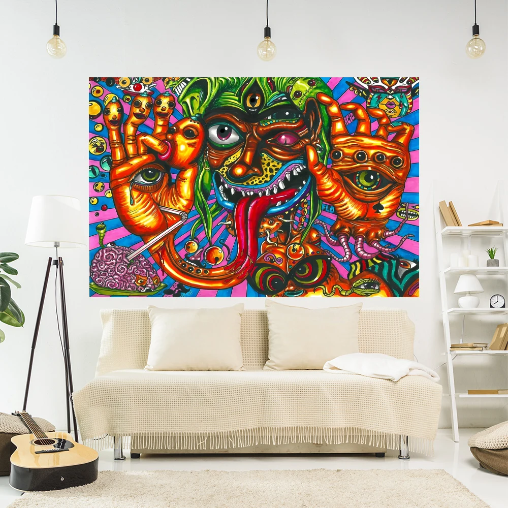 

Acid Anime Tapestry Psychedelic Illustration Printed Hippie Wall Hanging Room Decor Dormitory Covering Background Cloth