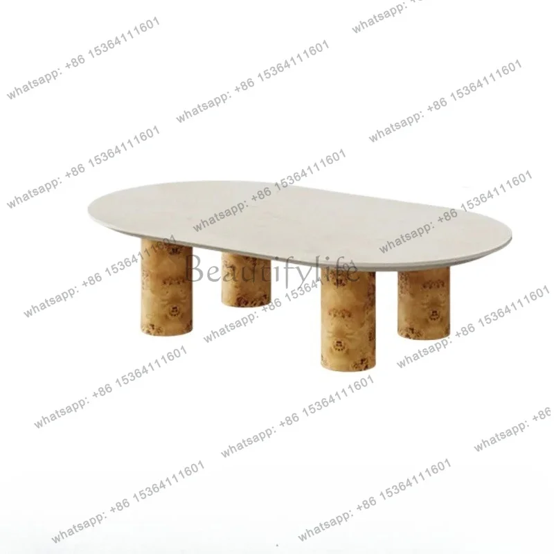 YJ Wabi-sabi coffee table oval living room home designer medieval retro cafe solid wood table