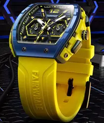 Orologi da uomo di moda 2023 Marchi di lusso Mark Fairwhal Tonneau Orologio sportivo cinturino in silicone giallo orologio da polso da uomo al quarzo impermeabile