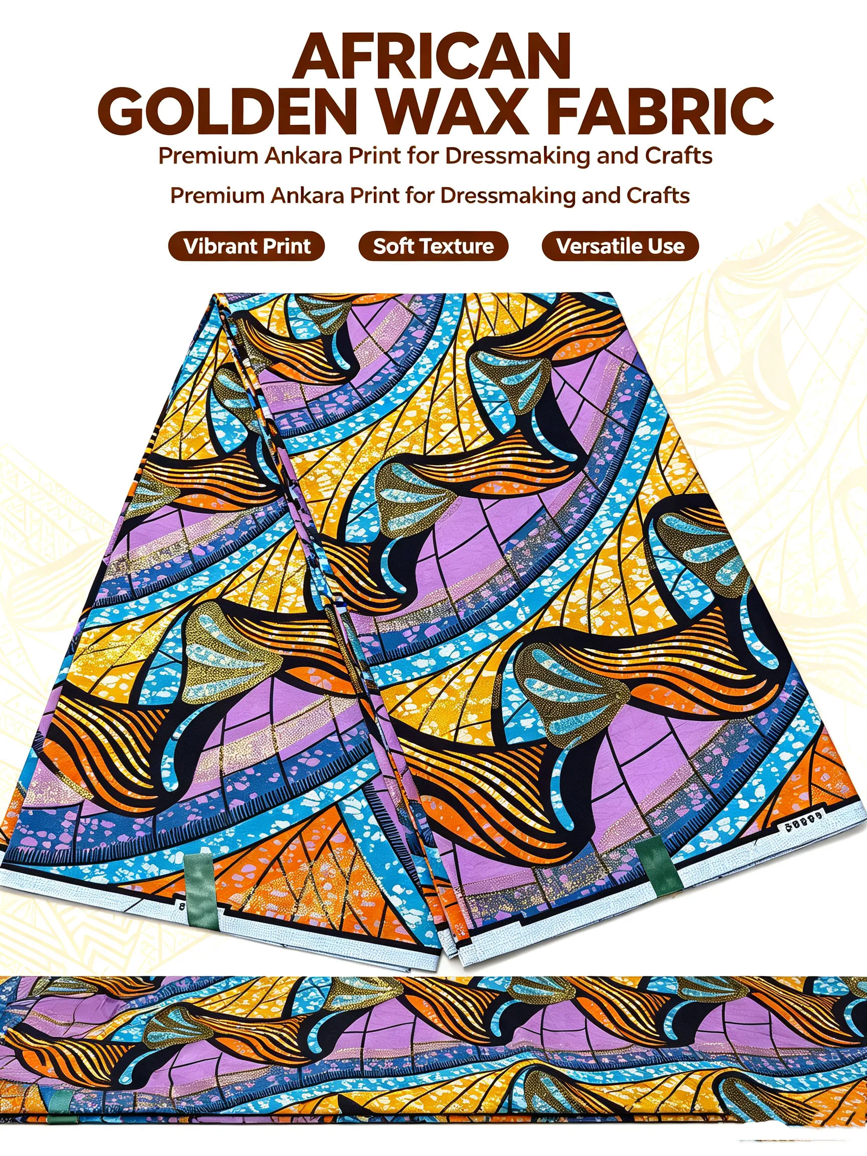 New Golden Glitter African Ankara Wax Fabric 6Yards Vibrant Purple Blue Print Batik Cloth For Women Dress Sewing DIY Pagne Tissu view 2