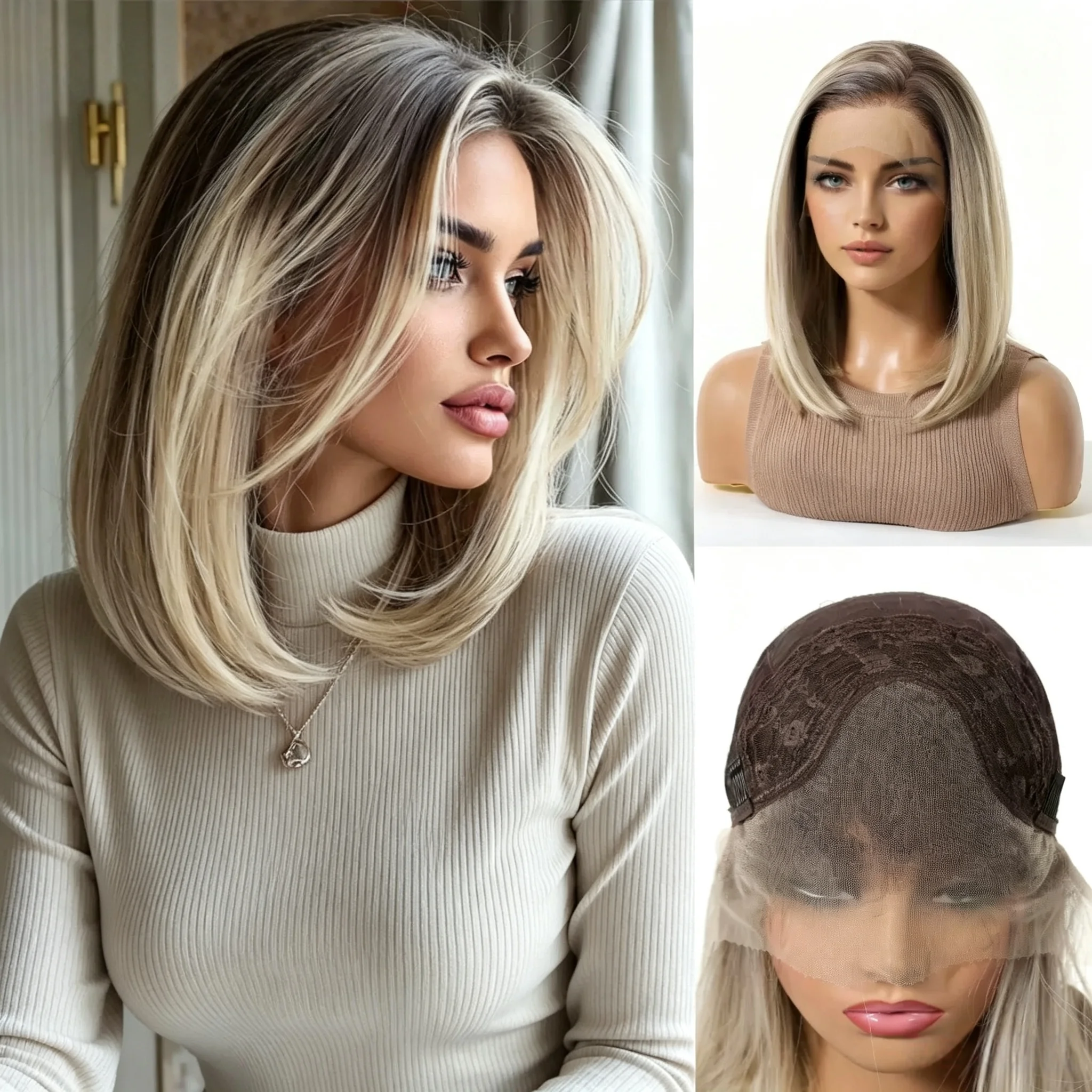 13×4-lace-front-short-wavy-wig-for-women-made-of-synthetic-fibre-multi-colour-gradient-highlights-heat-resistant-full-wig