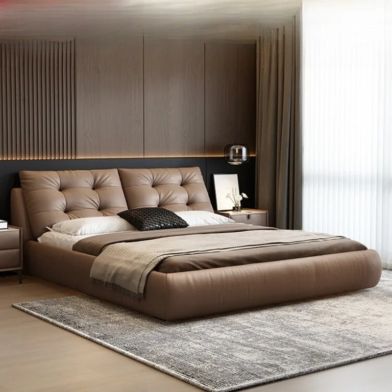 

Design Minimalist Double Bed Base Design Brown Mattress Frame Double Bed Storage Luxury Modern Cama Twin Bedroom Furniture Set