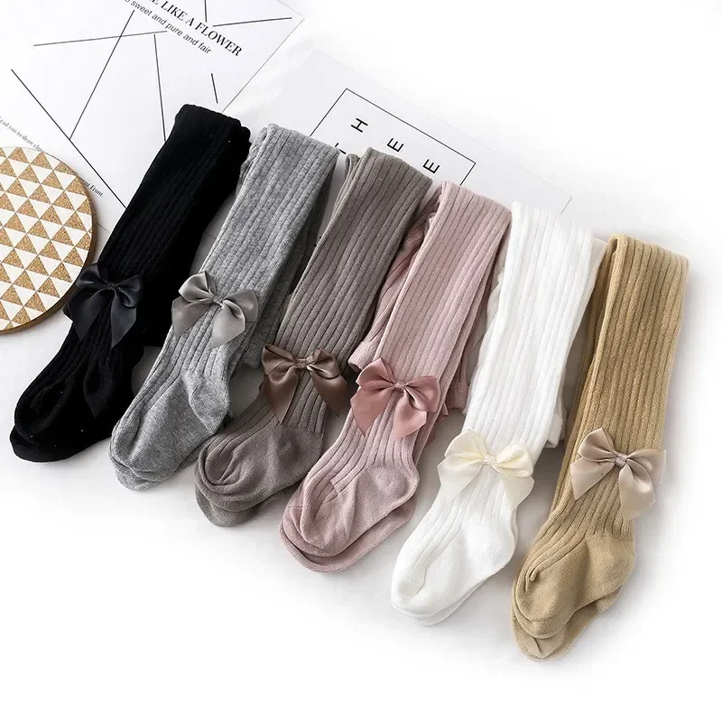 New Baby Girl Tights Cute Bows Autumn White Black 2 4 Years Soft Cotton Newborn Baby Leggings Pantyhose Toddler Stockings