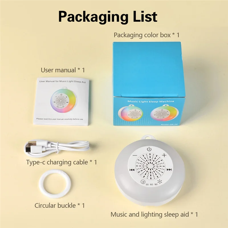 

B92B-White Noise Sound Machine Kids Sleep Sound Player With Colorful Light Timer Noise Player Timed Shutdown For Baby Adult