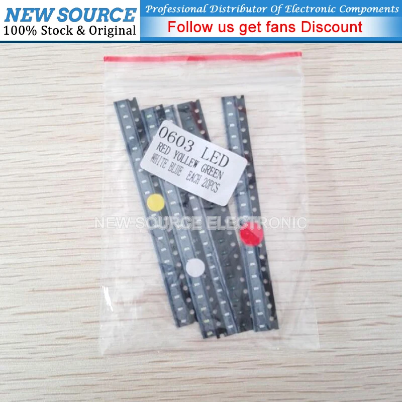 100pcs=5colors X 20pcs 5050 5730 1210 1206 0805 0603 LED Diode Assortment SMD LED Diode Kit Green RED White Blue Yellow