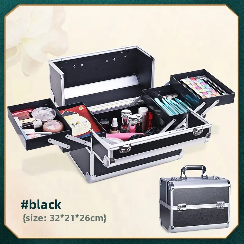 Large Capacity Double Open Makeup Case Aluminum Alloy Cosmetic Box for Salon Pro Tools and Travel Storage Makeup Rolling Case view 5