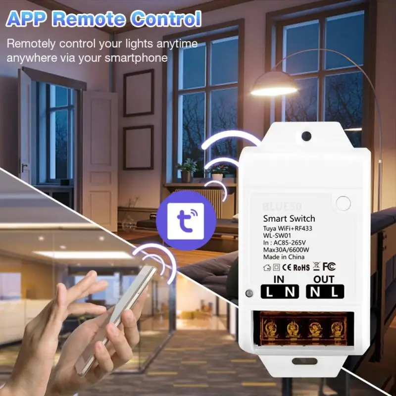 Tuya WiFi Smart Switch 10A 20A 30A High-power DIY Mini Smart Switch Wireless Relay Smart Home Work With Alexa Google Home