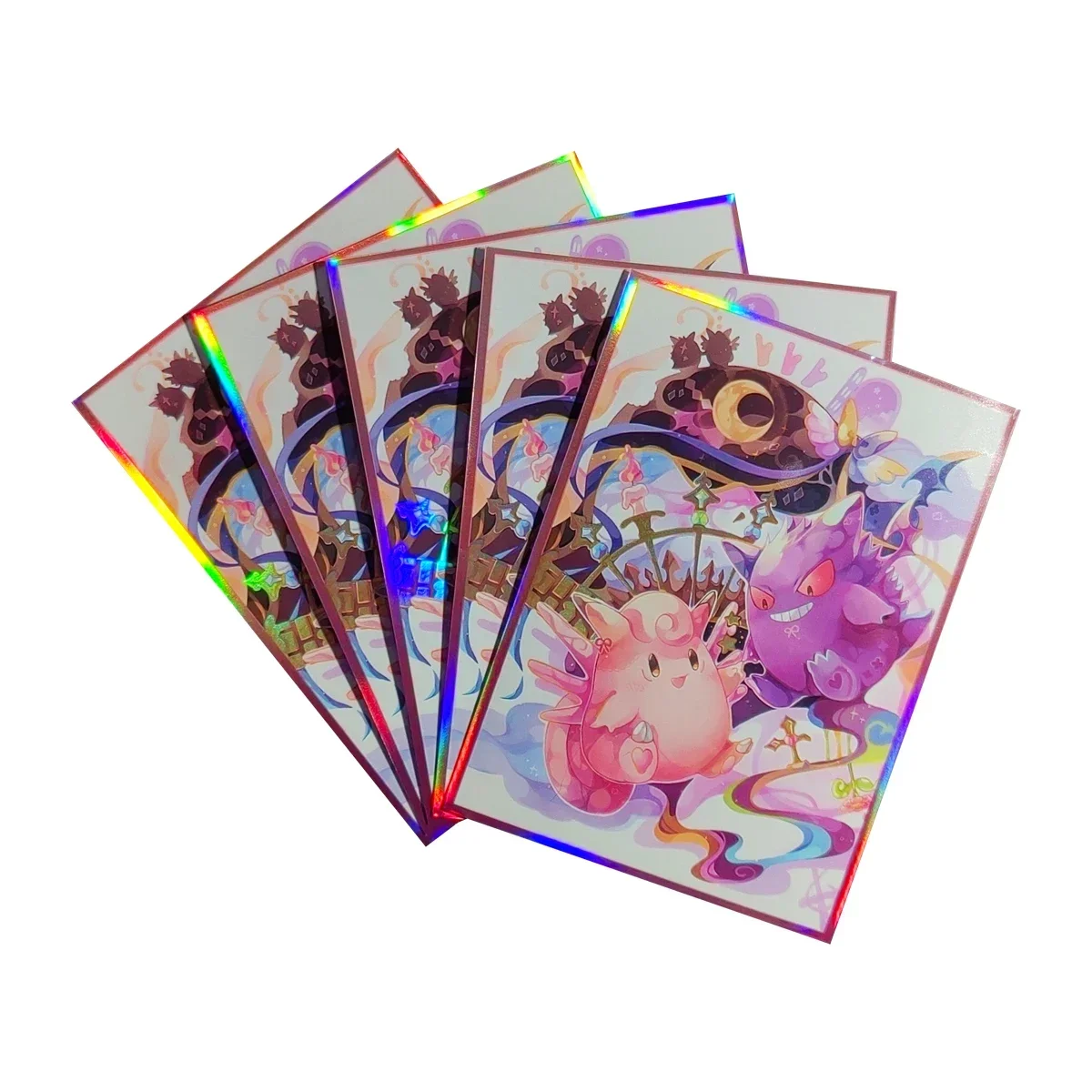 60PCS Foil Gengar Card Sleeves Ectoplasma Card Holder Flash Sleeve Trading Card Collection PTCG Standard Size Protectors 67x92mm