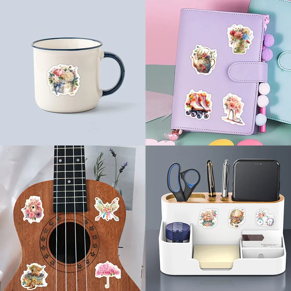 10/55PCS Cartoon Cute Green Plants Flower Graffiti Stickers Decorative Decals DIY Laptop Luggage Phone Scrapbook Sticker Kid 