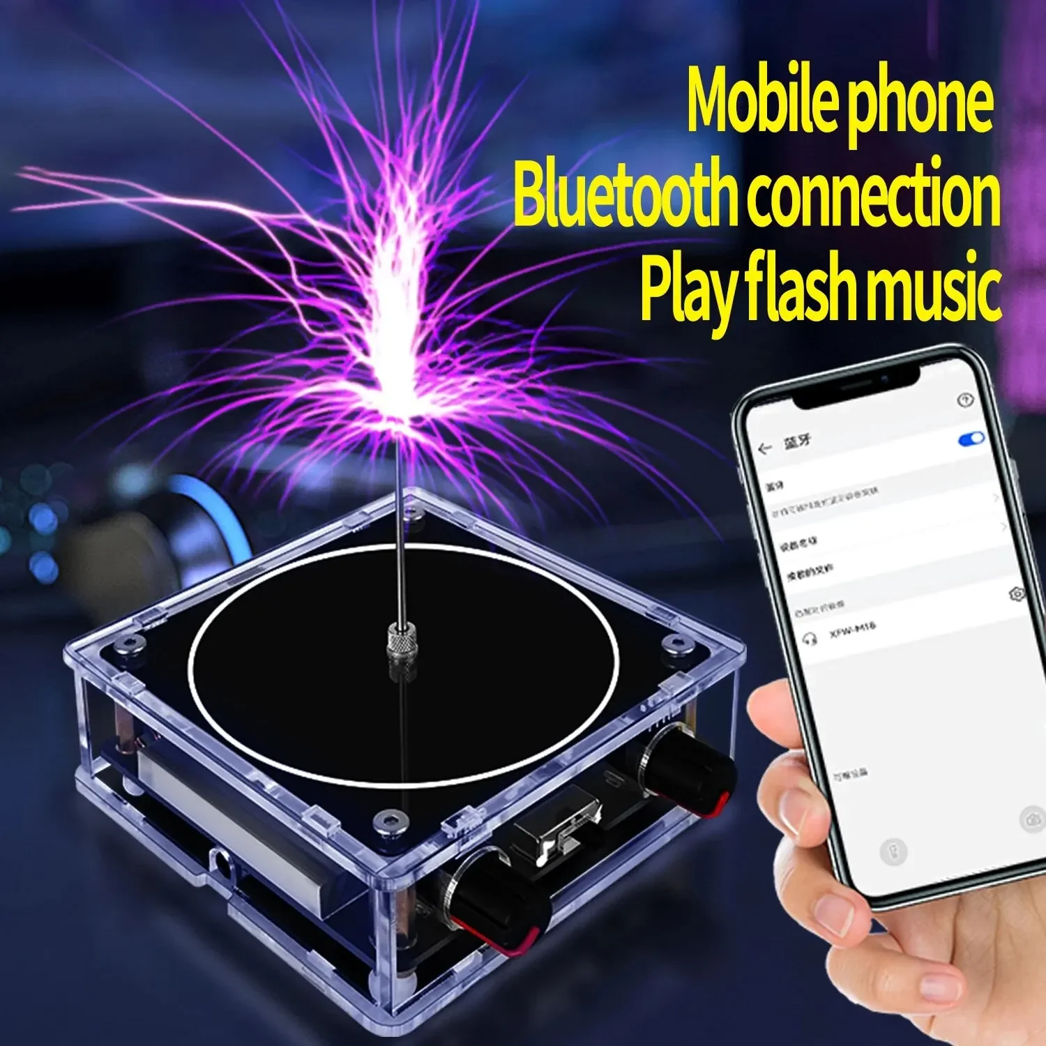Artificial Lightning Tesla Coil with Touchable Arc Bluetooth/AUX Dual Input High Frequency Pulse Generator for STEM Experiments