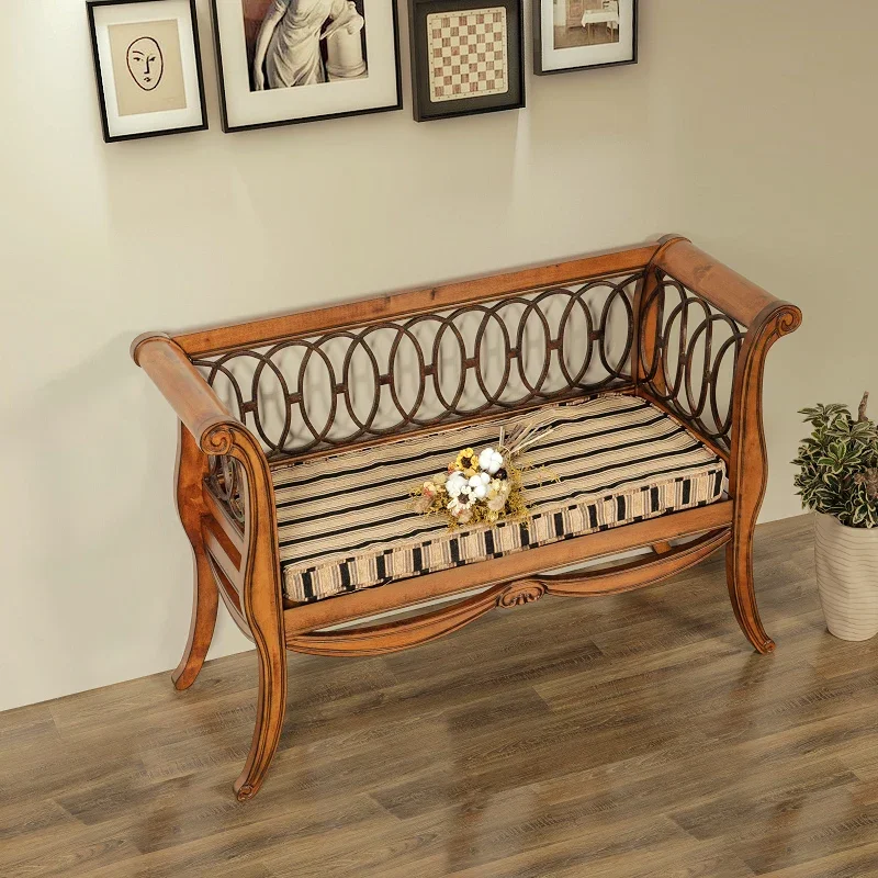 American solid wood double chair retro furniture living room sofa chair European armrest bench balcony casual back chair