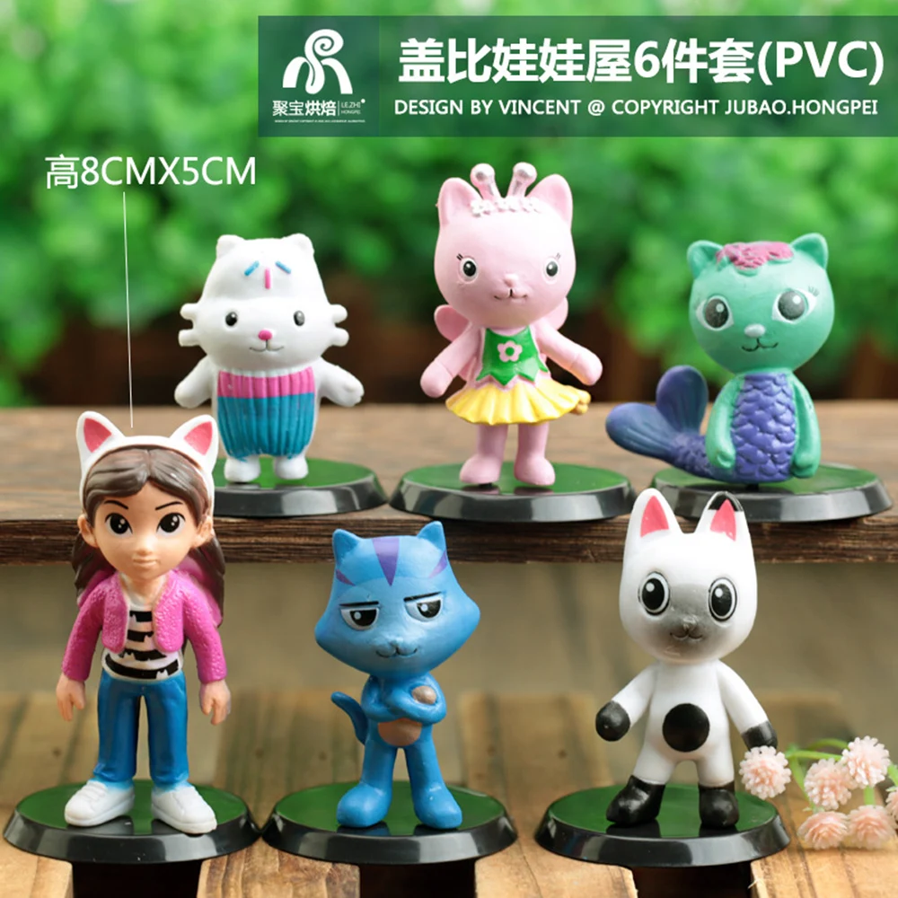 14 pezzi set PVC Gabby Dollhouse Figure Toy Mercat Cartoon Animals Smiling Car Cat Hug Gaby Girl Dolls regali di compleanno per bambini