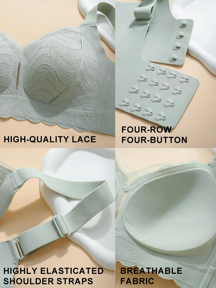 Women Underwear Plus Size Bra Gathered Support  Anti-sagging Full Cup Bras No Steel Ring Comfortable Lace Vest Typep Top