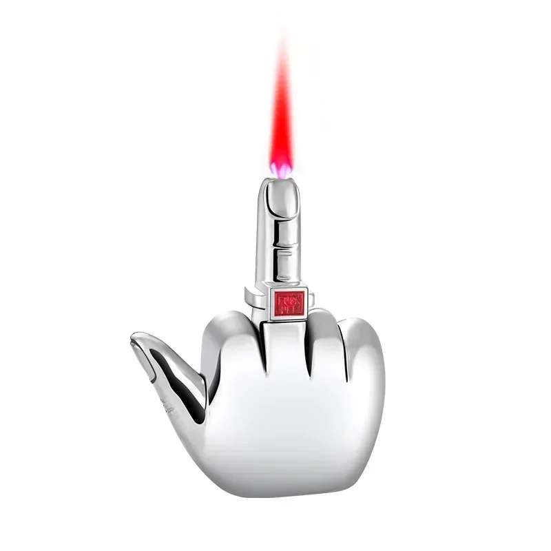 

Funny Middle Finger Torch Lighter with Fuk You Voice Windproof Jet Flame Lighters Smoking Accessories Refillable Butane Lighter