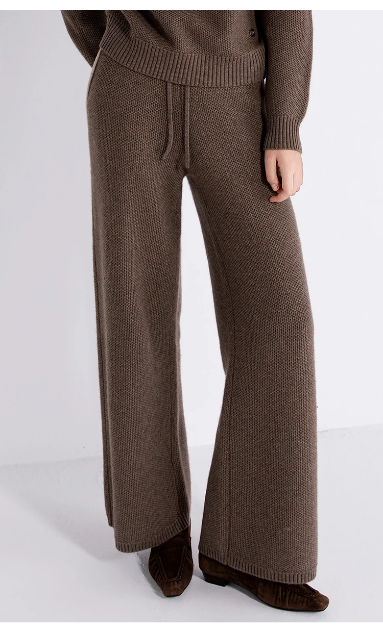 TX862183 Damen-Strickhose mit weitem Bein, Woll-Kaschmir-Mischung, elastischem Bund, gerippten Bündchen, entspannter Schnitt, LP Old Money Early Autumn – Detail 8