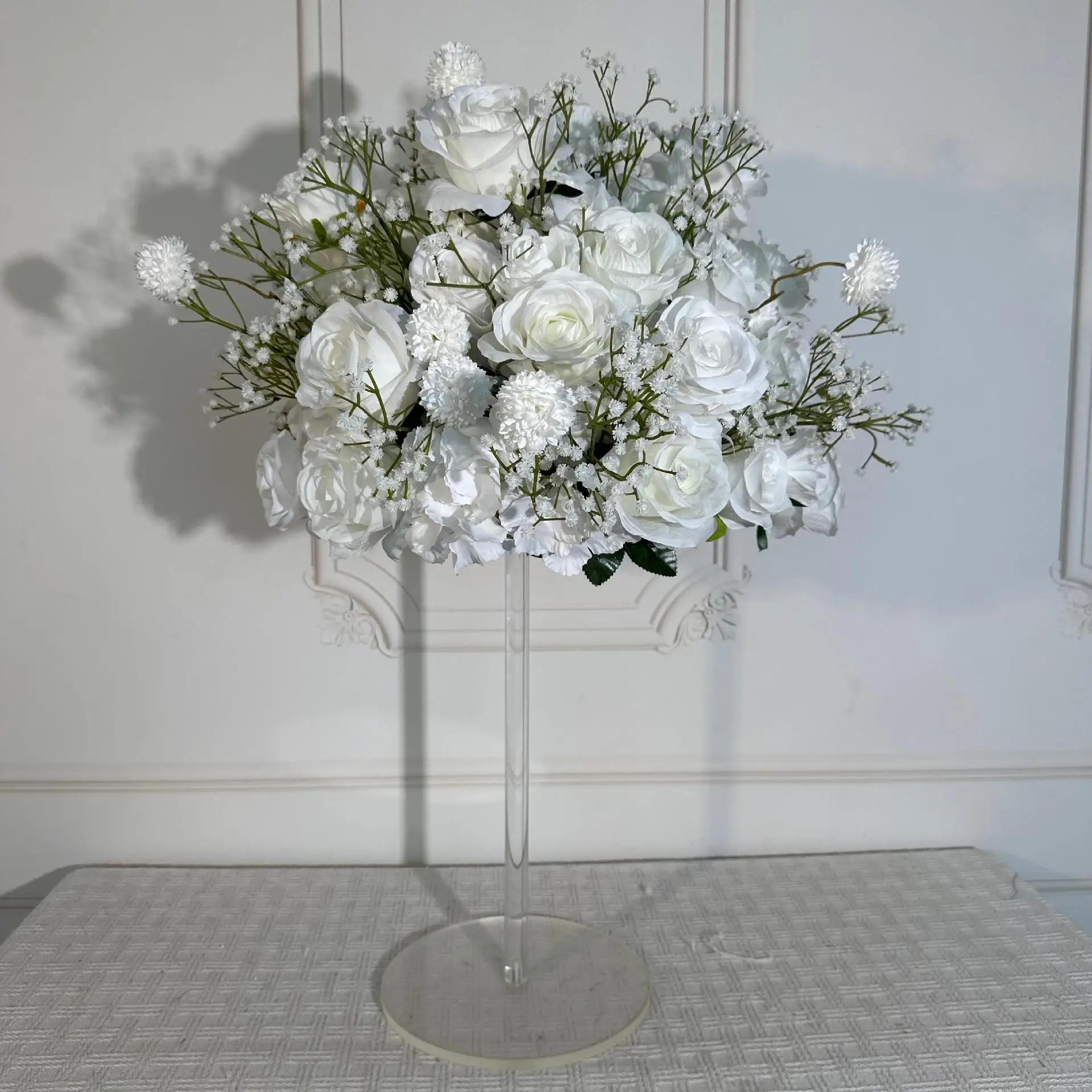 Luxuriöse Hochzeitstisch-Dekoration Blumenball Weiße Rose Eukalyptusblätter Deko Wegführung Blumenball Bühnendekoration – Detail 6