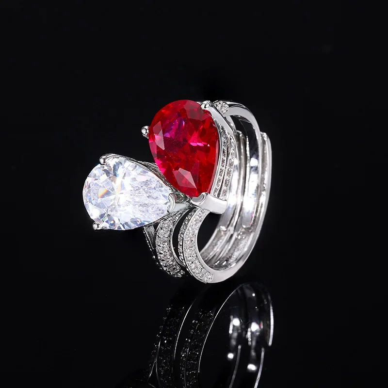 High-end jewelry gem plated 18K gold red corundum green nanometer two-in-one ring women's stone 8*12 jewelry