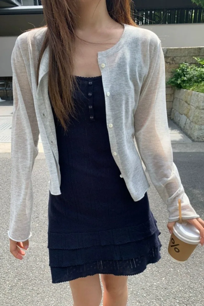

Lightweight Breathable Sun Protection Cardigan Dongda Gate Pure Cotton Long Sve round Ne ort Sle Button up Women's K...