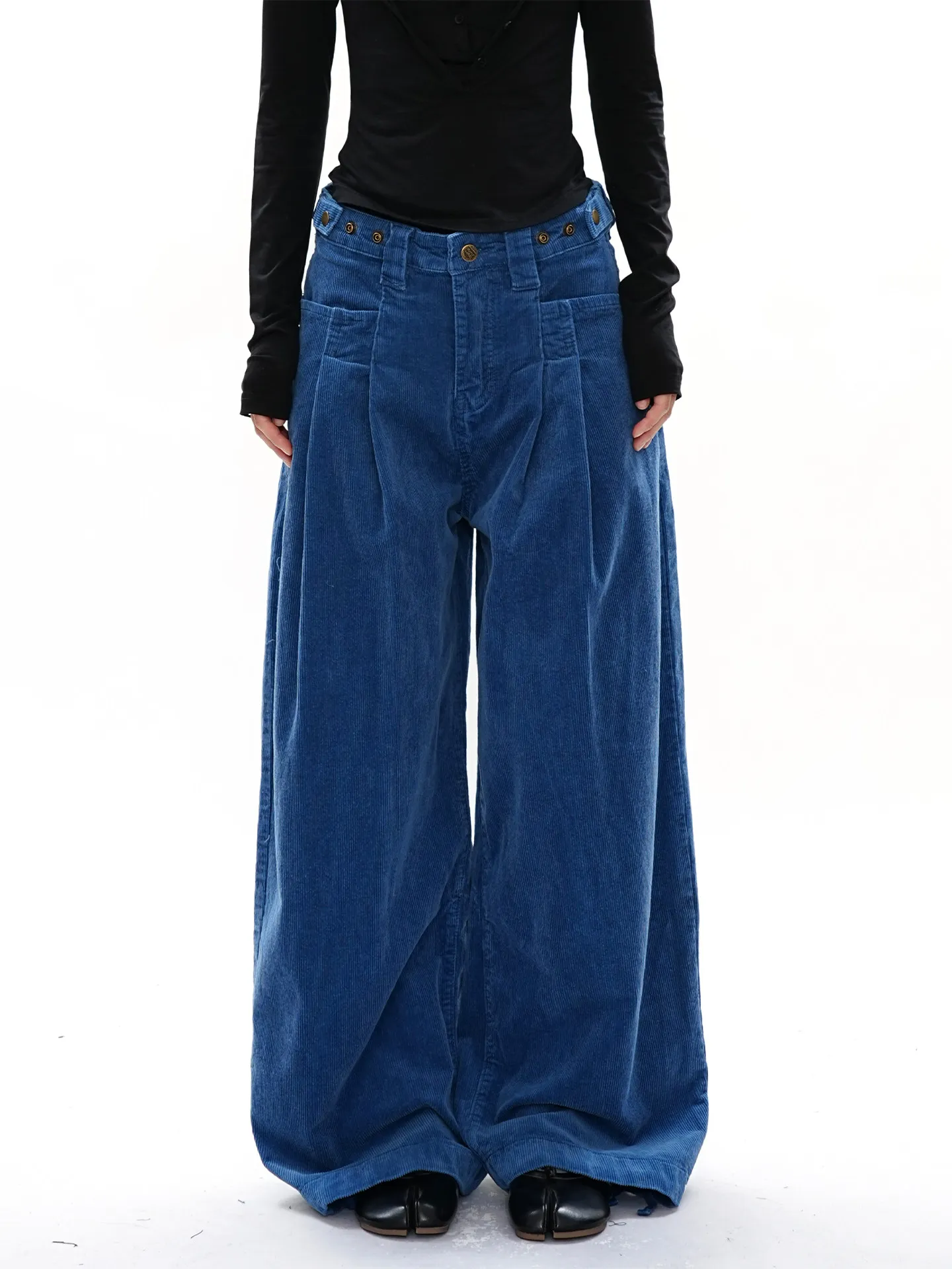 

Adjustable Waist Corduroy Wide Leg Pleated Casual Pants Women's Spring Autumn American Retro Loose Design Workwear Trousers