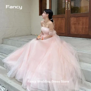 Fantasie 2024 Pink Erröten aus Schulter Korea Einfaches Hochzeitskleid Prinzessin ohne Tüll Griff zum Boden, der als personalisiertes Hochzeitskleid gekleidet ist 6 Hauptverkäufe rosa Hochzeitskleid - №4