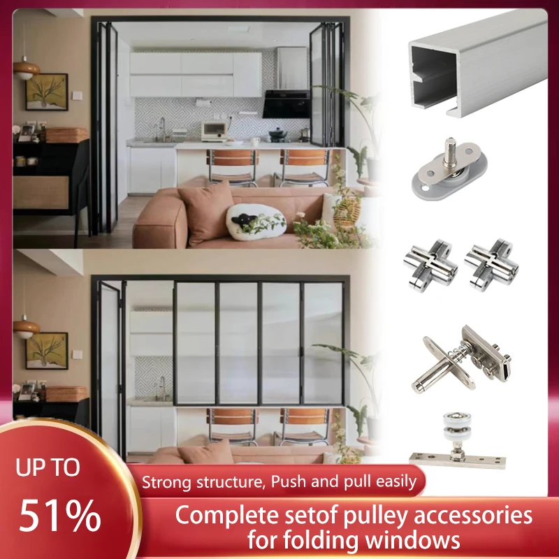 

Left And Right Folding Sliding Windows Aluminum Alloy Balcony Milk Tea Shop Open Bar Hanging Rail Narrow Frame Folding Windows
