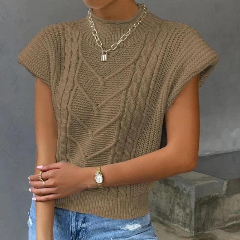 Sweater Vest Solid Women's Clothing O-Neck Outer Wear Casual Loose Fit Streetwear Crochet Hollow Tops Elegant Ladies Tee Summer