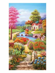 Garden Cottage Landscape Cross Stitch DIY Embroidery Kit living room  Decorative Painting 11CT 9CT Printed Needlework Pack Set