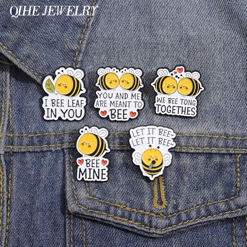 Cute Bee Collect Enamel Pins Custom YOU AND ME ARE MEANT TO BEE Badges Cartoon Bee  Lapel Brooches Jewelry Gift for Kids Friends