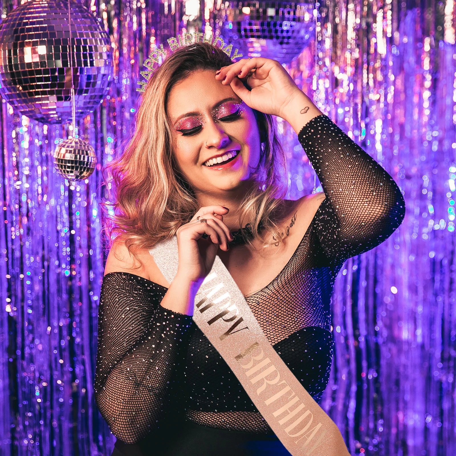 

1Set Birthday Headband and Sash Set Glamorous Alloy Happy Birthday Crown Hair Accessories Party Supplies for Women Girls